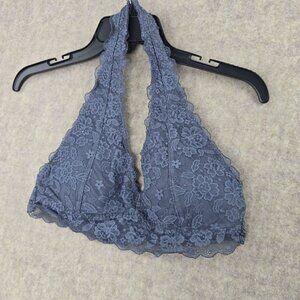 Gilly Hicks Lace Halter Bralette Gray Floral Lined Stretch